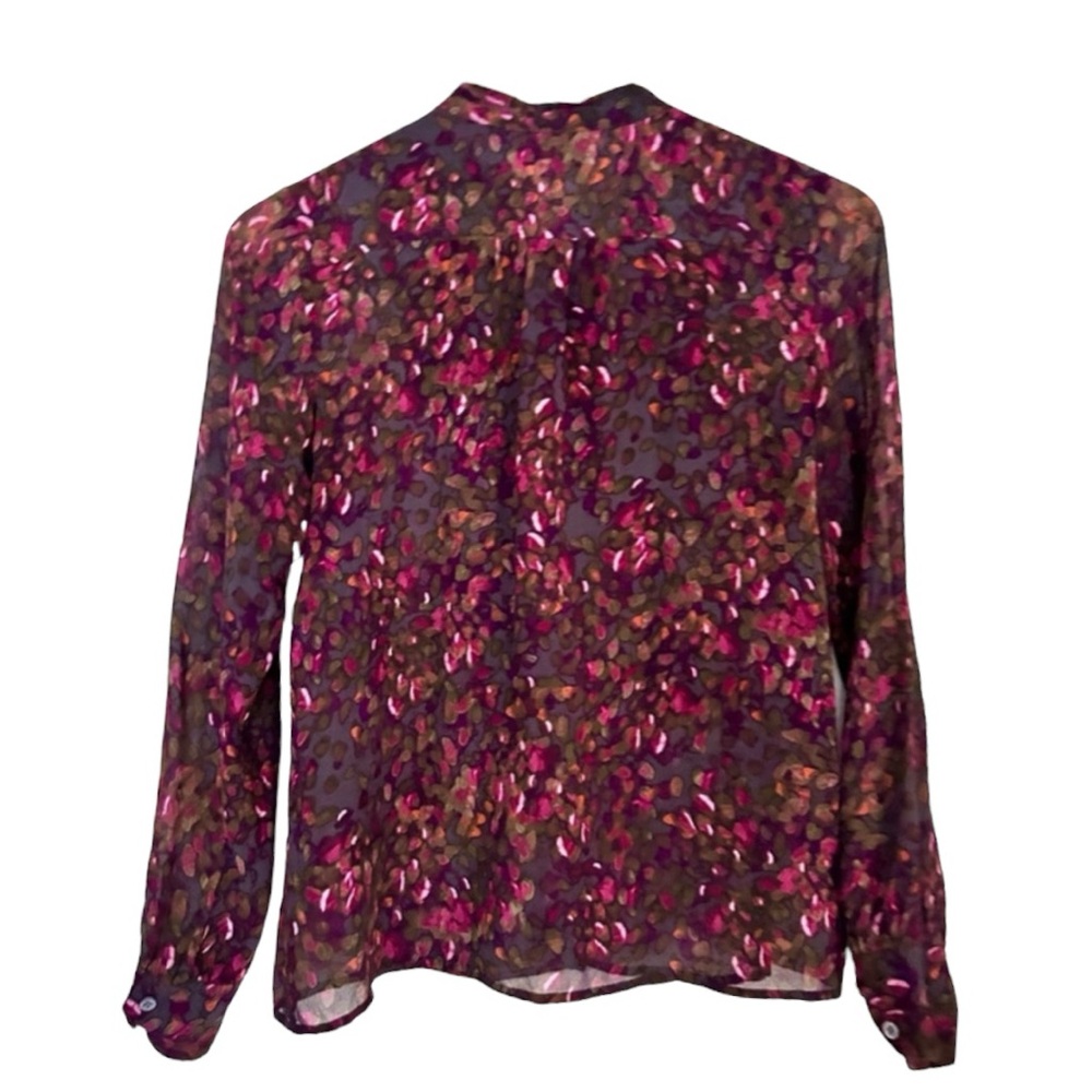 J. Crew Silk Floral Blouse Ruffle Placket Button Front Bayberry Flouncette 6 - Picture 8 of 11
